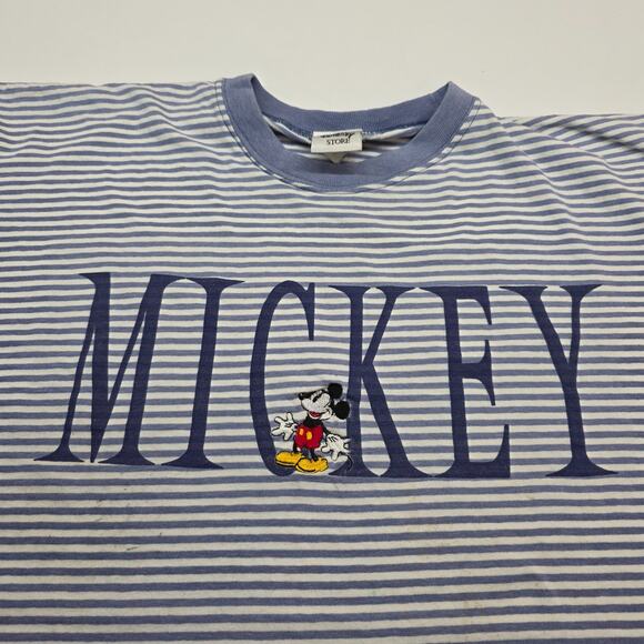 Vintage 90s Disney Store Mickey Mouse T Shirt Striped USA Distress Stain READ - Picture 7 of 16